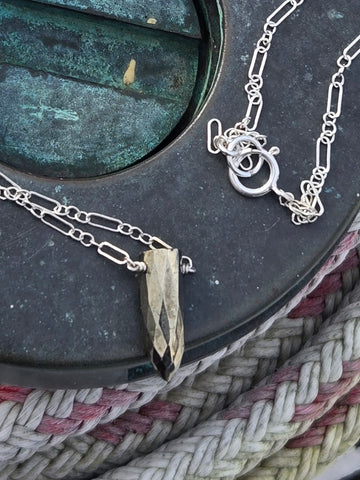 Pyrite Faceted Bullet Sterling Silver Necklace