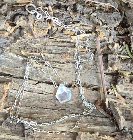 Moon Quartz Faceted Pentagon Sterling Silver Necklace