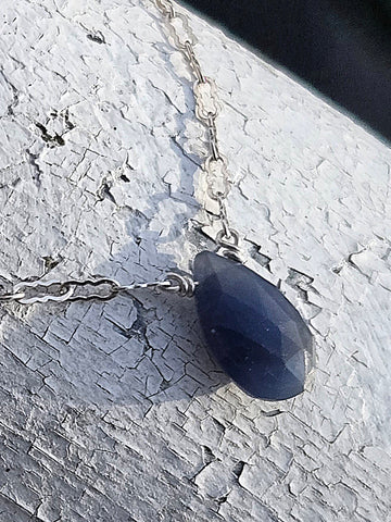 Blue Sapphire Faceted Briolette Sterling Silver Necklace