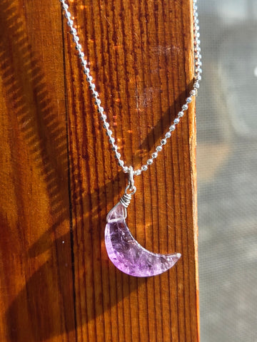 Amethyst Crescent Moon Sterling Silver Necklace