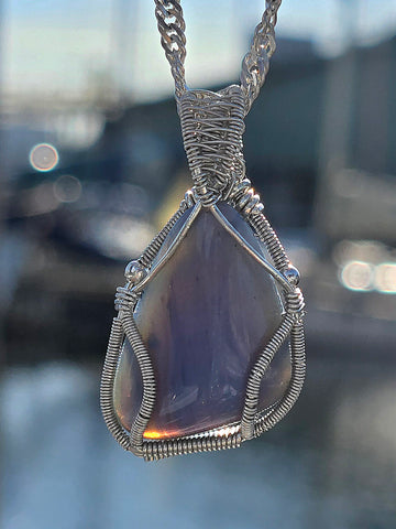 Swedish Blue Sterling Silver Wire Wrap Necklace