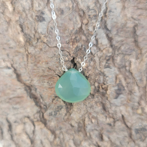 Green Chalcedony Faceted Briolette Sterling Silver Necklace