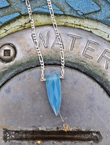 Blue Chalcedony Faceted Bullet Sterling Silver Necklace