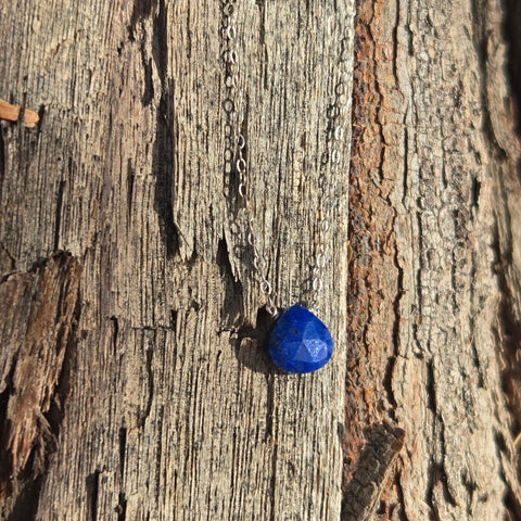 Lapis Lazuli Faceted Briolette Sterling Silver Necklace