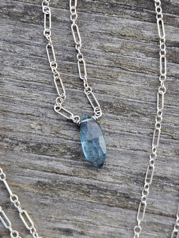 London Blue Topaz Faceted Marquise Sterling Silver Necklace