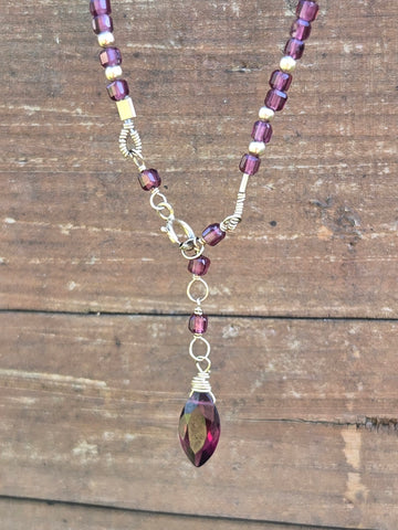 Garnet Faceted Dice 14K Gold Infinity Beaded Necklace