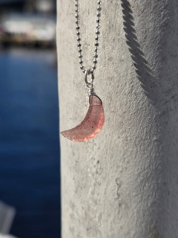 Pink Muscovite Crescent Moon Sterling Silver Necklace