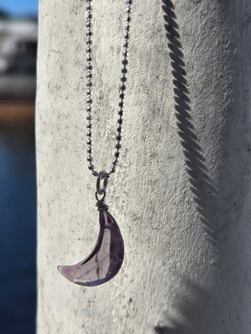 Amethyst Crescent Moon Sterling Silver Necklace