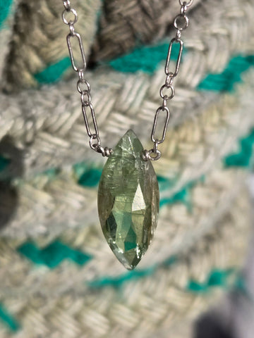 Green Kyanite Faceted Marquise Sterling Silver Necklace