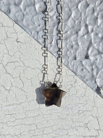 Smoky Quartz Faceted Star Sterling Silver Necklace