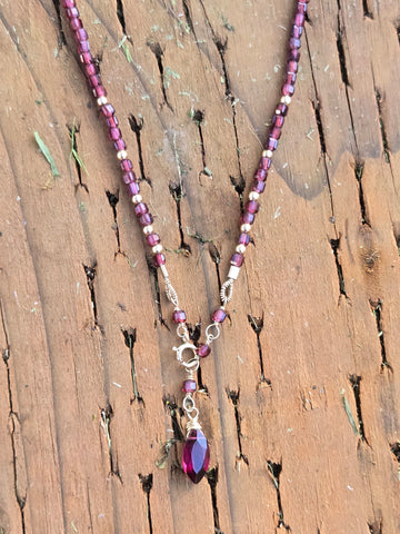 Garnet Faceted Dice 14K Gold Infinity Beaded Necklace