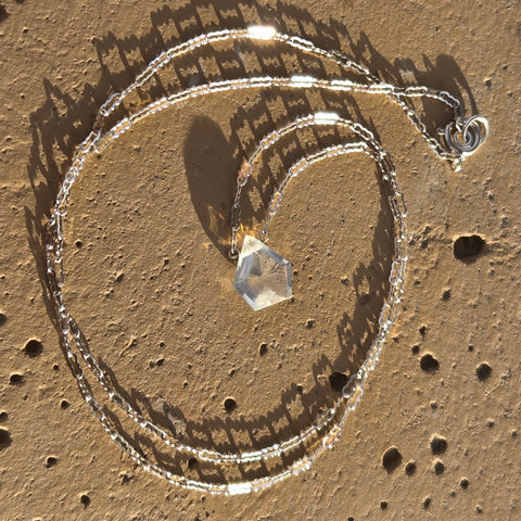 Moon Quartz Faceted Pentagon Sterling Silver Necklace