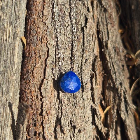 Lapis Lazuli Faceted Briolette Sterling Silver Necklace