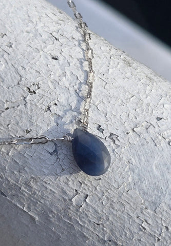 Blue Sapphire Faceted Briolette Sterling Silver Necklace