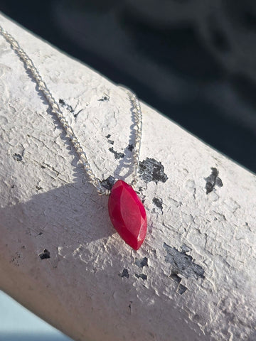 Ruby Faceted Marquise Sterling Silver Necklace