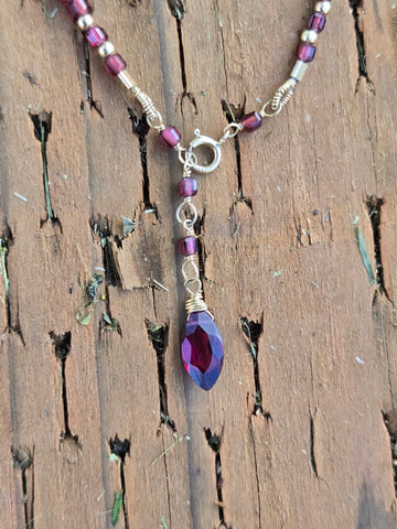 Garnet Faceted Dice 14K Gold Infinity Beaded Necklace