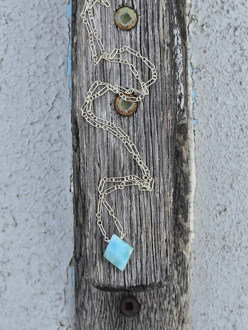 Larimar Faceted Diamond Sterling Silver Necklace