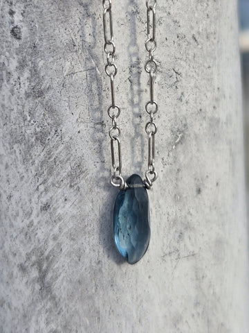London Blue Topaz Faceted Marquise Sterling Silver Necklace