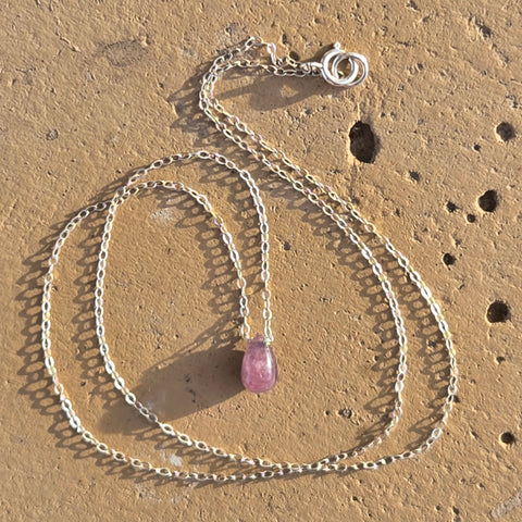 Pink Tourmaline Briolette Sterling Silver Necklace