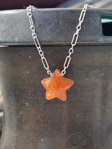Indian Sunstone Faceted Star Sterling Silver Necklace