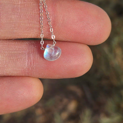 Rainbow Moonstone Briolette Sterling Silver Necklace