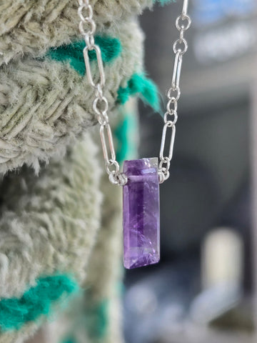 Amethyst Baguette Sterling Silver Necklace
