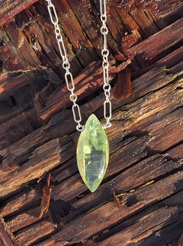 Green Kyanite Faceted Marquise Sterling Silver Necklace