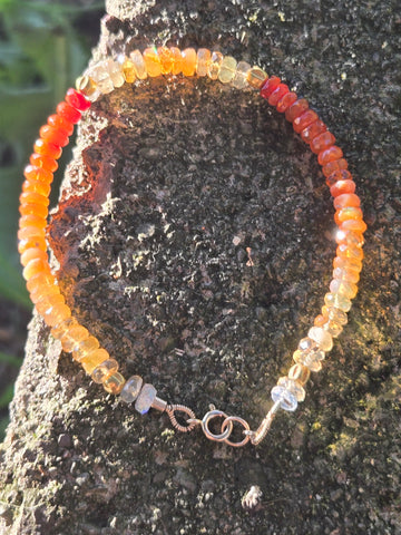 Mexican Fire Opal and Ancient Egyptian Gold Bead Replica 18k & 14K Gold Bracelet
