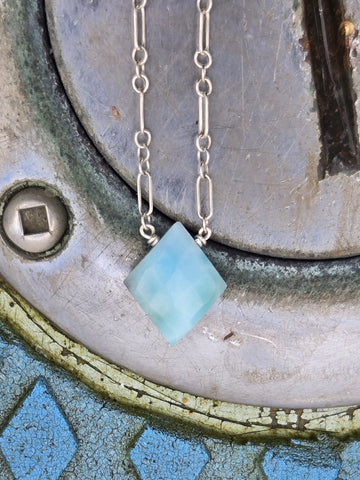 Larimar Faceted Diamond Sterling Silver Necklace