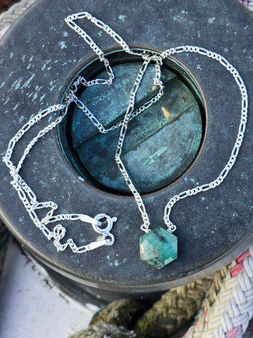 Emerald Faceted Hexagon Sterling Silver Necklace