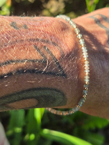 Aquamarine Faceted UFO 14K and 10K Gold Beaded Bracelet