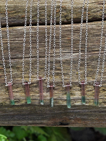 Morroredondo Brazilian Watermelon Tourmaline Crystal Sterling Silver Necklace