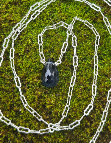 Teal Apatite Faceted Briolette Sterling Silver Necklace