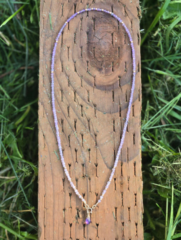 Amethyst Faceted Dice Ombre 14K Gold Infinity Beaded Necklac