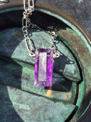 Amethyst Baguette Sterling Silver Necklace