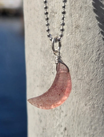 Pink Muscovite Crescent Moon Sterling Silver Necklace