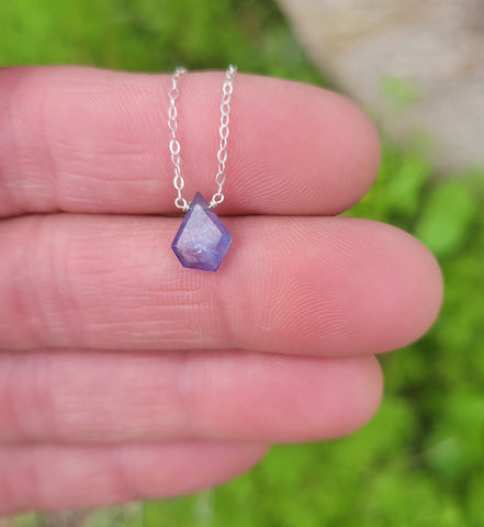 Tanzanite Portrait Cut Sterling Silver Necklace