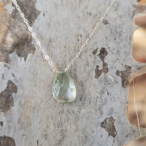Moss Quartz Faceted Briolette Sterling Silver Necklace