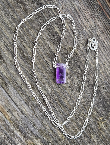 Amethyst Baguette Sterling Silver Necklace