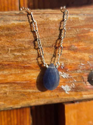 Blue Sapphire Faceted Briolette Sterling Silver Necklace
