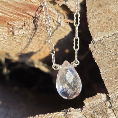 Morganite Faceted Briolette Sterling Silver Necklace