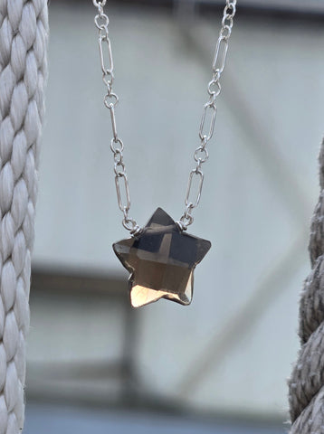 Smoky Quartz Faceted Star Sterling Silver Necklace
