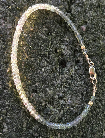 Green Sapphire and Ancient Egyptian Gold Bead Replica 18k & 14K Gold Bracelet