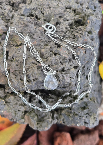 White Topaz Faceted Briolette Sterling Silver Necklace