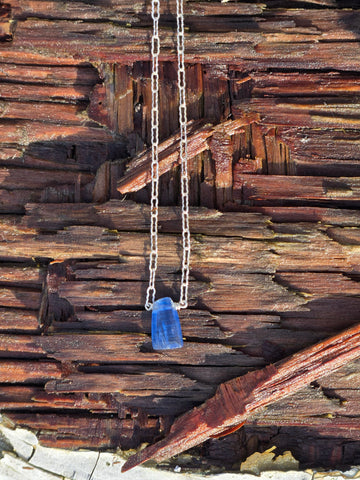 Blue Kyanite Free Form Faceted Sterling Silver Necklace