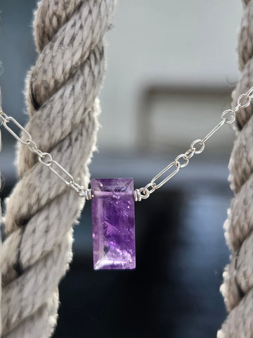 Amethyst Baguette Sterling Silver Necklace