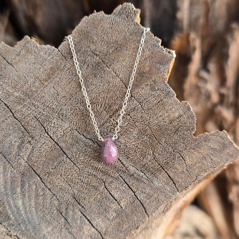 Pink Tourmaline Briolette Sterling Silver Necklace