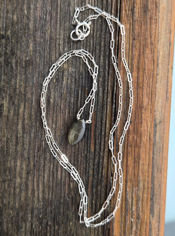 Golden Sheen Obsidian Faceted Marquise Sterling Silver Necklace
