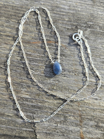 Blue Sapphire Faceted Briolette Sterling Silver Necklace