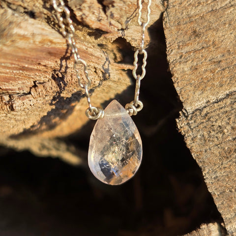 Morganite Faceted Briolette Sterling Silver Necklace